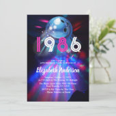 1986 Disco Bowling  40th Birthday Party Invitation Kaart (Staand voorkant)
