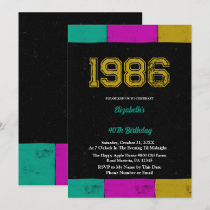 1986 Retro Kleurblok 40e Verjaardag Kaart