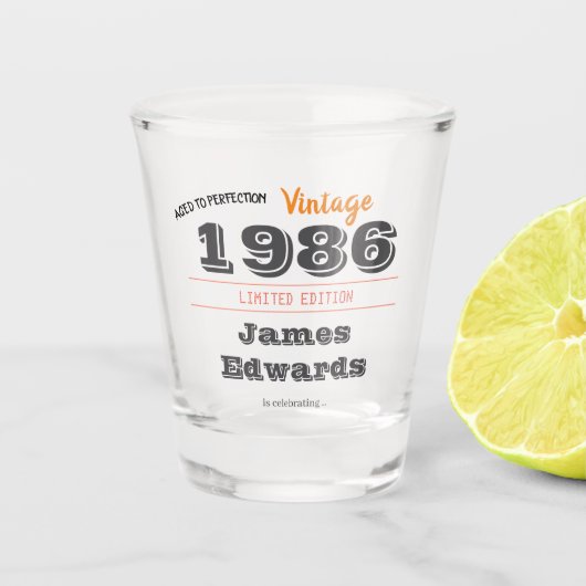  1986 Retro Shot Glass – 40e verjaardag Shot Glas (Voorkant)
