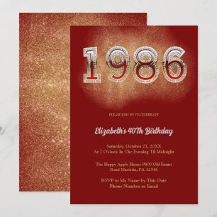 1986 Retro Vintage 40e Verjaardag Rode Glitter Fee Kaart