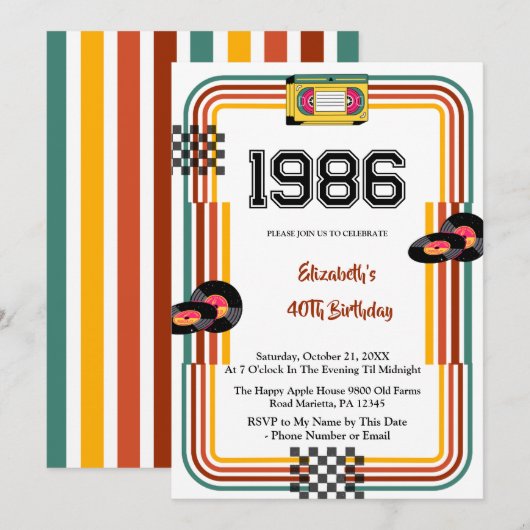 1986 Retro Vintage Cassette Disco 40th Birthday Kaart (Voorkant / Achterkant)