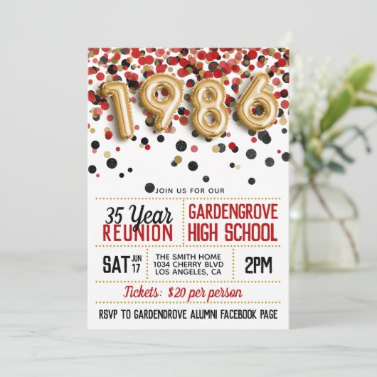 1986 Reunion middelbare school Kaart (Staand voorkant)