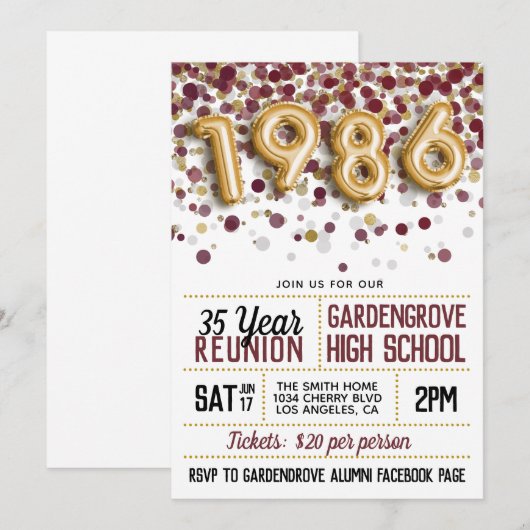 1986 Reunion middelbare school Kaart (Voorkant / Achterkant)