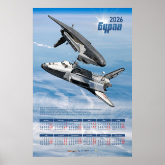 1986 Sovjet Buran Spaceshuttle Kalendar Poster