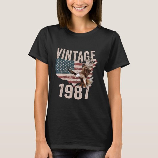 1987 Bald Eagle Amerikaanse vlag land T-shirt (Voorkant)