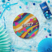 1987 - Retro  jaren '80 Neon geometrisch - Papieren Bordje (Feest)