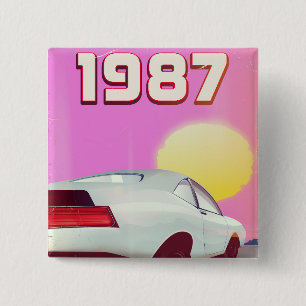 1987 sportwagenposter vierkante button 5,1 cm