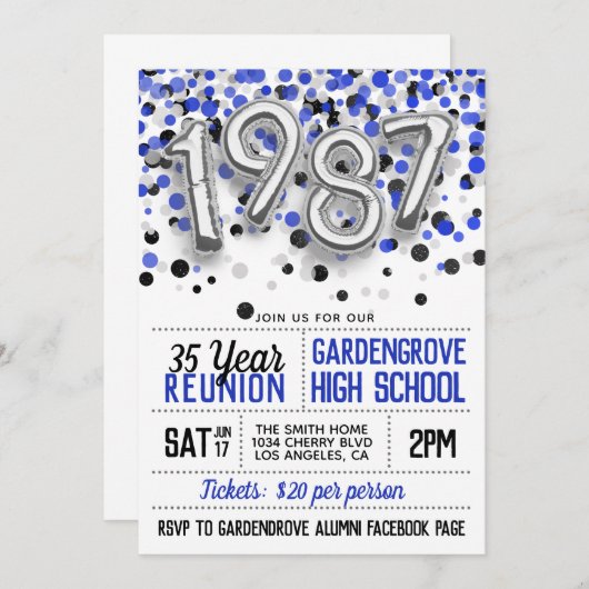 1987 Uitnodiging tot hereniging van het High Schoo (Voorkant / Achterkant)