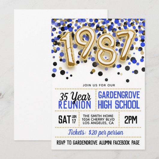 1987 Uitnodiging tot hereniging van het High Schoo (Voorkant / Achterkant)