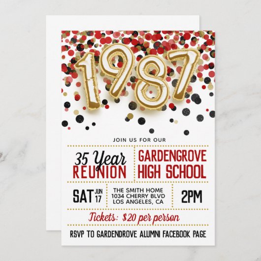 1987 Uitnodiging tot hereniging van het High Schoo (Voorkant / Achterkant)