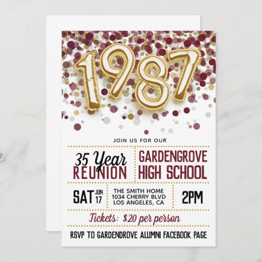 1987 Uitnodiging tot hereniging van het High Schoo (Voorkant / Achterkant)