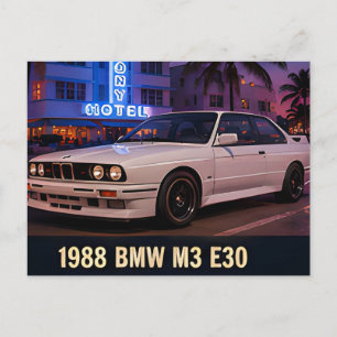 1988 BMW M3 E30 Miami Retro 1980s Duitse sportwage Briefkaart