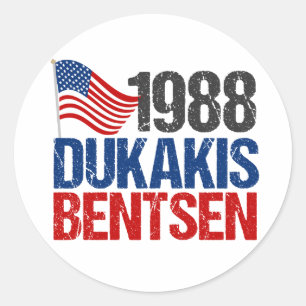 1988 Dukakis Bentsen Retro Democraat Ronde Sticker
