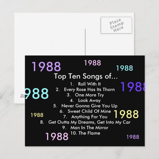 1988 liedjes briefkaart (Voorkant / Achterkant)
