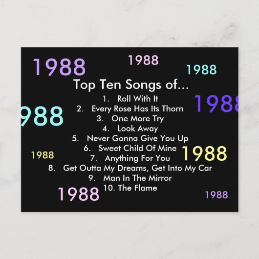 1988 liedjes briefkaart (Voorkant)