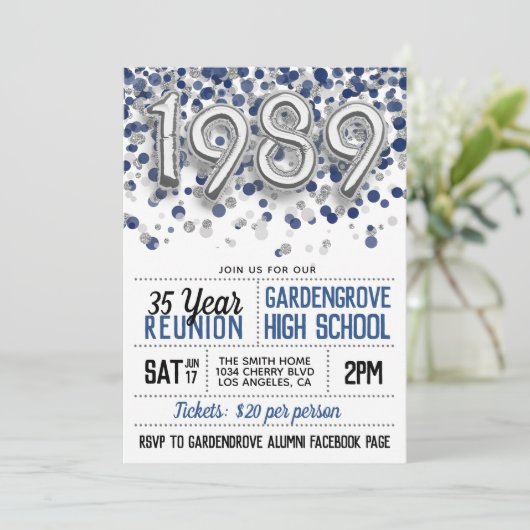 1989 High School College Reunion Uitnodiging (Staand voorkant)