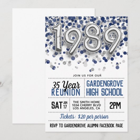 1989 High School College Reunion Uitnodiging (Voorkant / Achterkant)