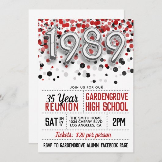 1989 High School College Reunion Uitnodiging (Voorkant / Achterkant)
