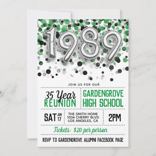 1989 High School College Reunion Uitnodiging (Voorkant)