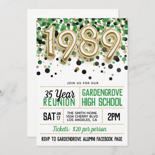 1989 High School College Reunion Uitnodiging (Voorkant / Achterkant)