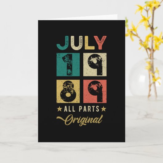 1989 juli Verjaardag Retro Kaart (Gele Bloem)