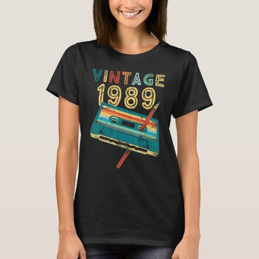  1989 Muziekcassette 34e Verjaardag 34 Jaar T-shirt (Voorkant)