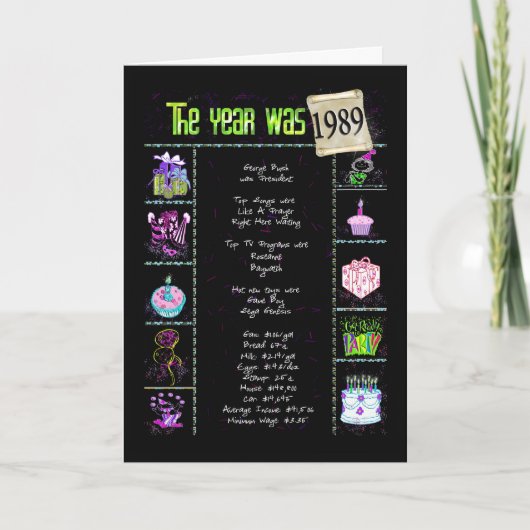 1989 Verjaardag Leuke Feiten Kaart (Voorkant)