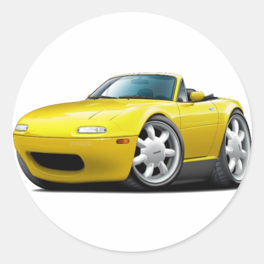 1990-98 Miata Yellow Car Ronde Sticker (Voorkant)