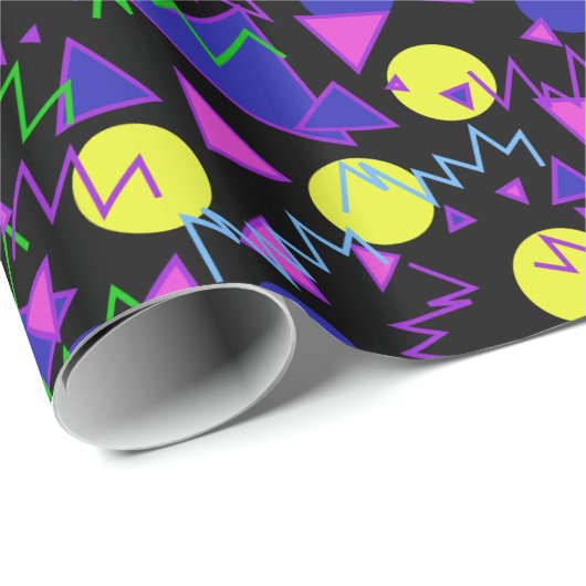 1990 gewaagd geometrisch donker cadeaupapier (Rol Hoek)