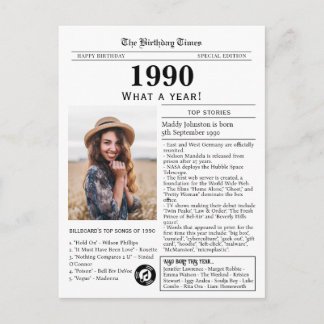 1990 Newspaper Birthday Postcard Briefkaart