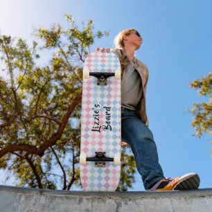 1990s 2000s Y2K Pastel Voeg Naam Retro Checkerboar Persoonlijk Skateboard
