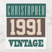 1991 met Naam op Verjaardag wijnfles etiketten (Enkel label)