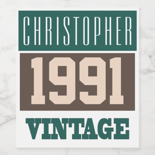 1991 met Naam op Verjaardag wijnfles etiketten (Enkel label)