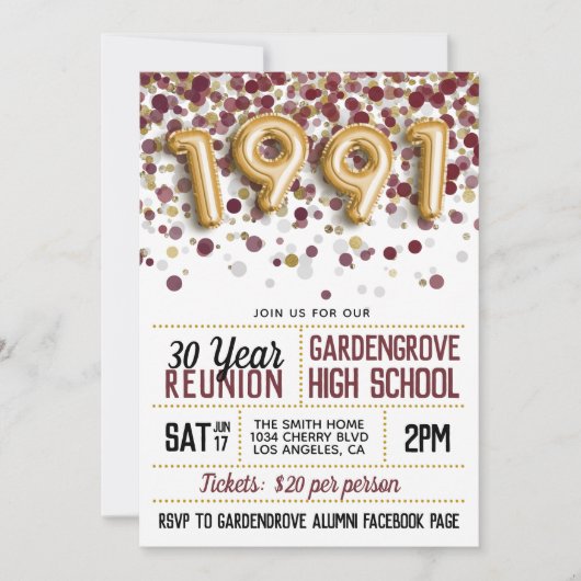 1991 Reunion middelbare school Kaart (Voorkant)