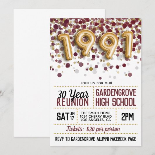 1991 Reunion middelbare school Kaart (Voorkant / Achterkant)