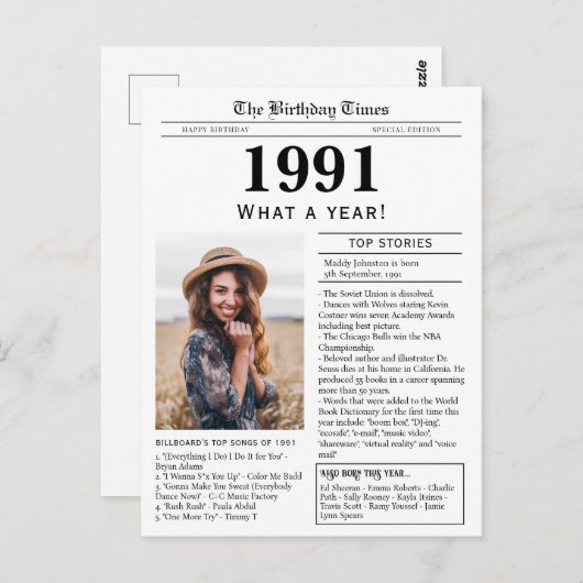 1991 Verjaardag Briefkaart (Voorkant / Achterkant)