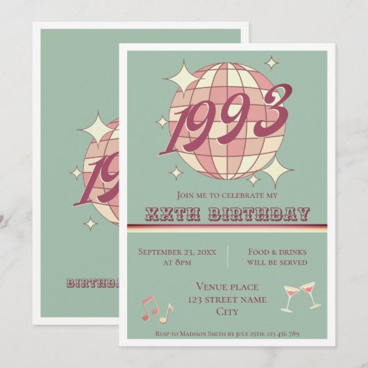  1993 27e 28e verjaardagsfeestje Uitnodiging (Voorkant / Achterkant)