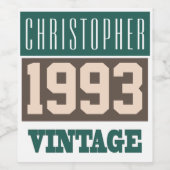 1993 Geboortejaar gepersonaliseerd Wijn Etiket (Enkel label)