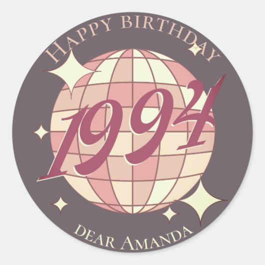 1994 30e verjaardag retro groen feest Uitnodiging Ronde Sticker (Voorkant)