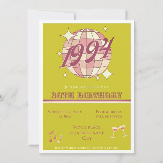 1994 31e verjaardag retro groene partij Uitnodigin Kaart (Voorkant)