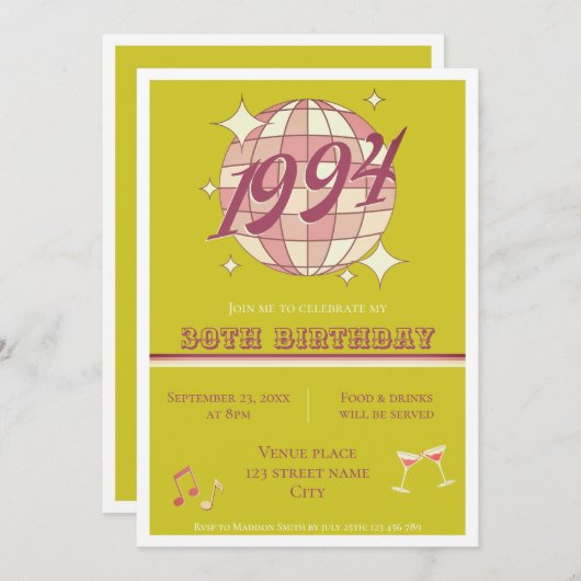 1994 31e verjaardag retro groene partij Uitnodigin Kaart (Voorkant / Achterkant)