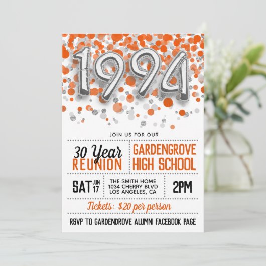 1994 High School College Reunion Uitnodiging (Staand voorkant)