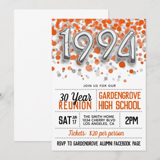 1994 High School College Reunion Uitnodiging (Voorkant / Achterkant)