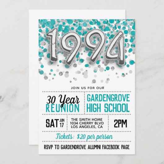 1994 High School College Reunion Uitnodiging (Voorkant / Achterkant)