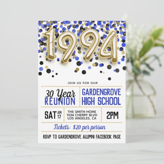 1994 High School College Reunion Uitnodiging (Staand voorkant)