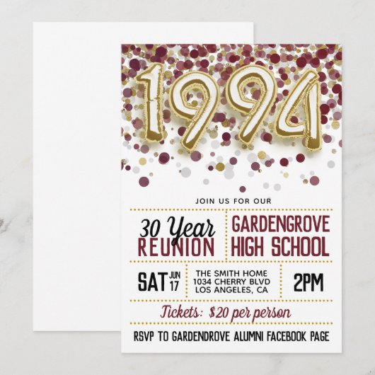 1994 High School College Reunion Uitnodiging (Voorkant / Achterkant)