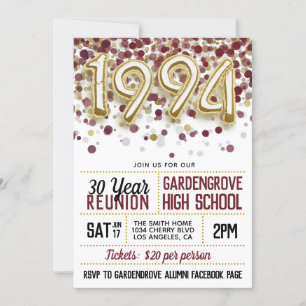 1994 High School College Reunion Uitnodiging