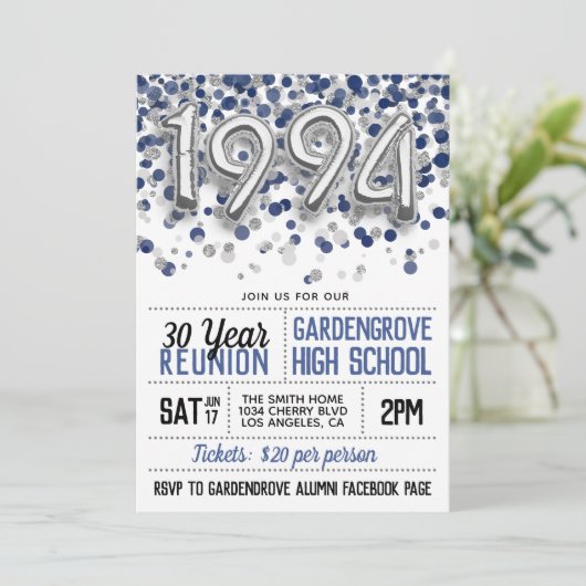 1994 High School College Reunion Uitnodiging (Staand voorkant)