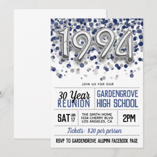 1994 High School College Reunion Uitnodiging (Voorkant / Achterkant)