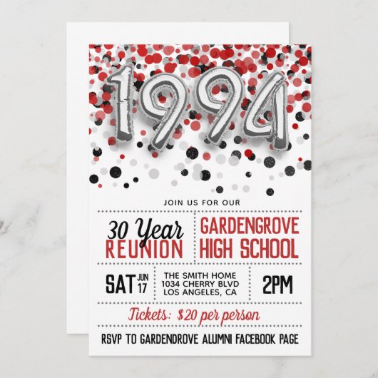 1994 High School College Reunion Uitnodiging (Voorkant / Achterkant)